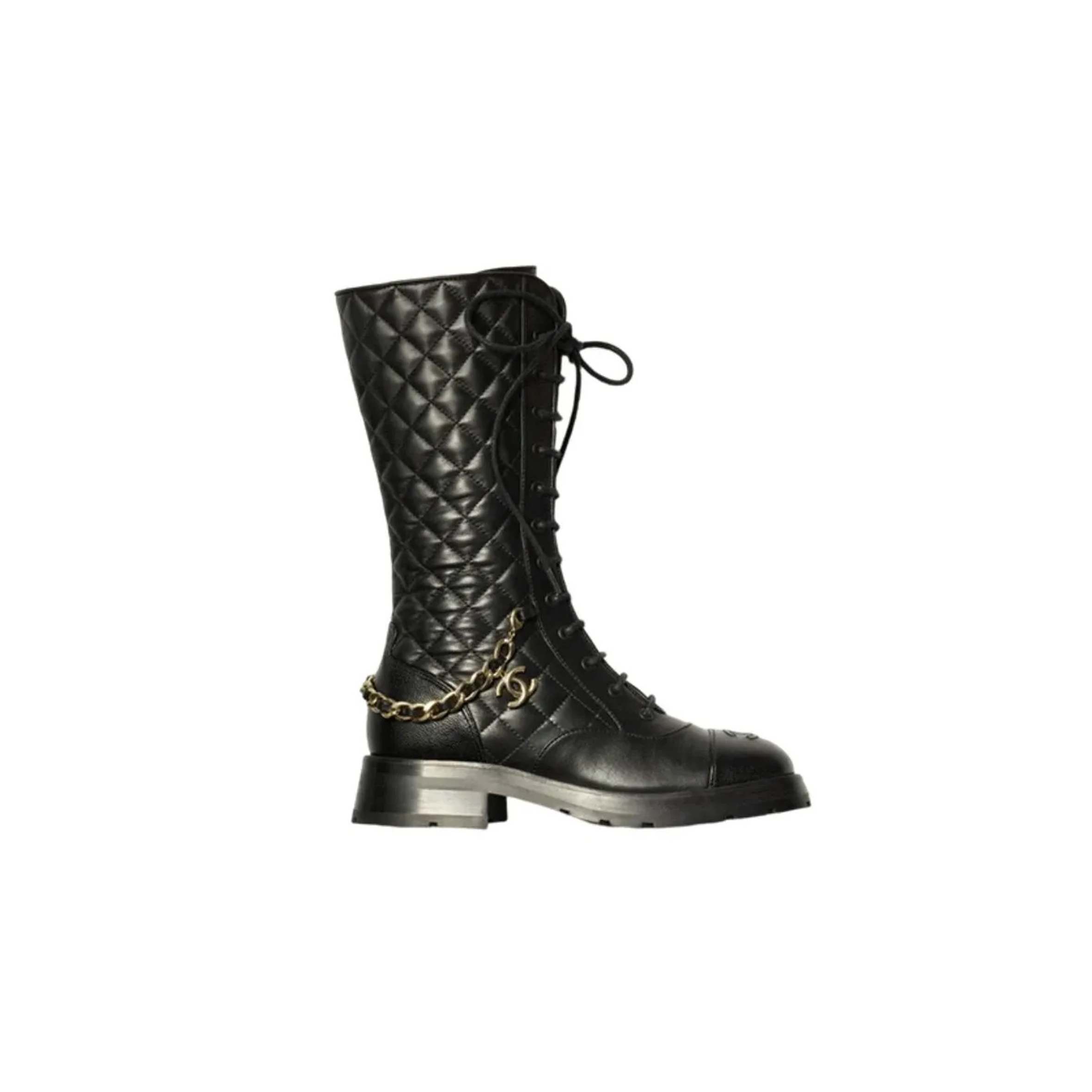 CHANEL LACE-UPS LAMBSKIN & GRAINED CALFSKIN BLACK G39394 Y56181 94305 